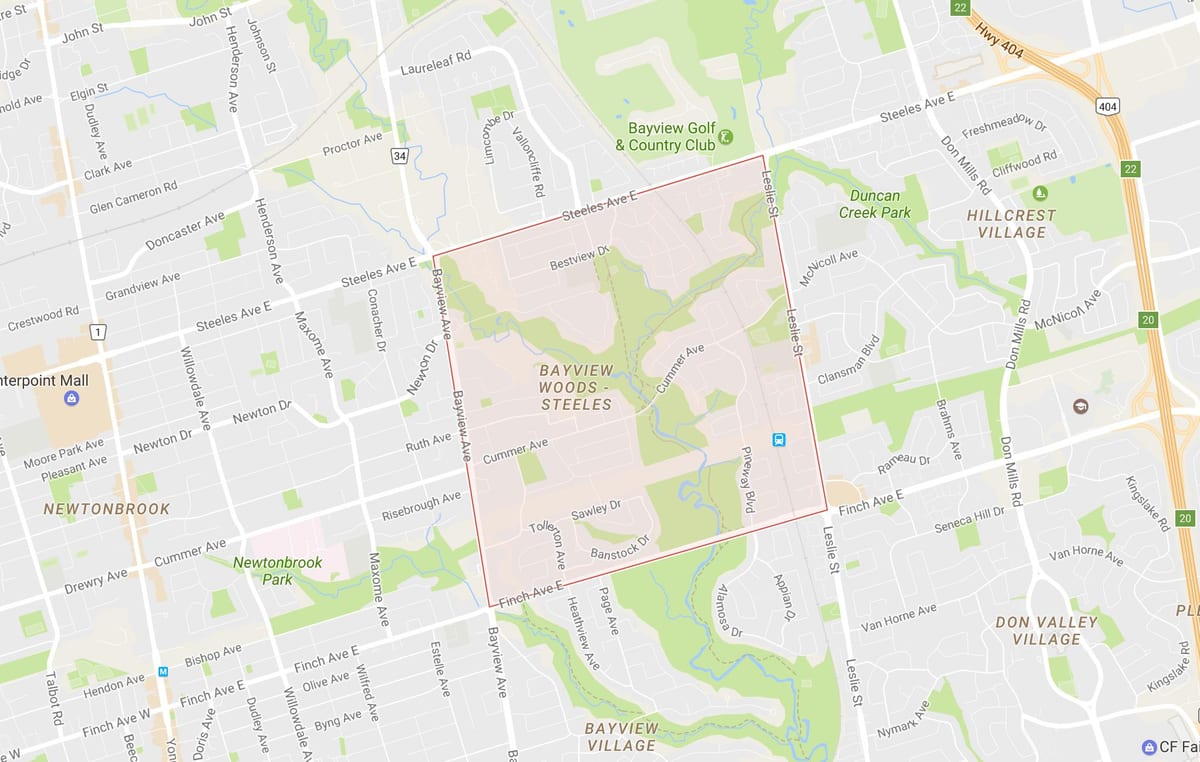 Mapa Bayview Šumu – Steeles susjedstvu Torontu