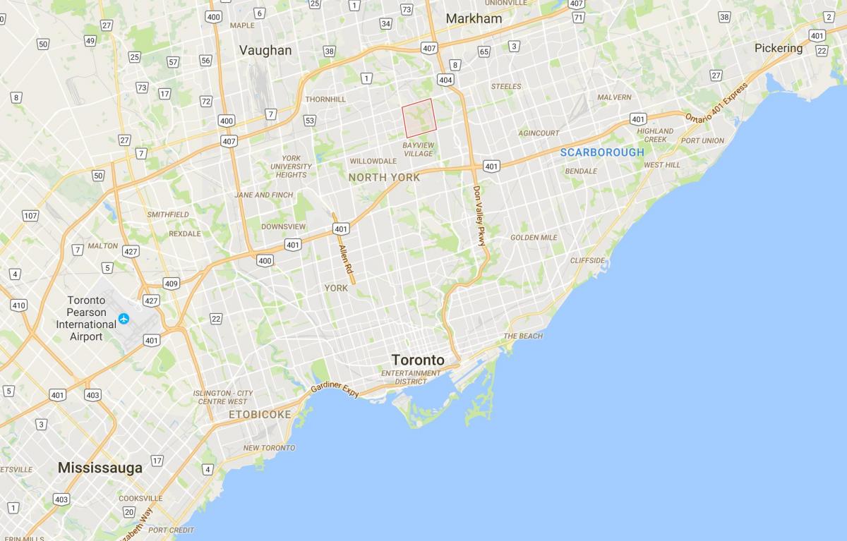 Mapa Bayview Šumu – Steeles distriktu Torontu
