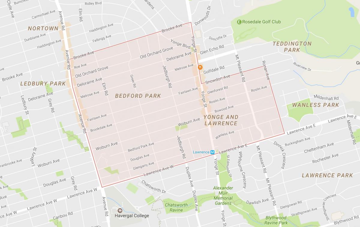 Mapa Bedford Park susjedstvu Torontu