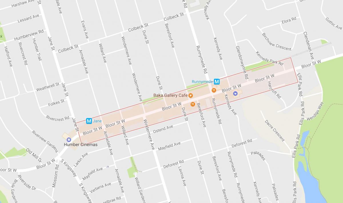 Mapa na Bloor West Village-u susjedstvu Torontu
