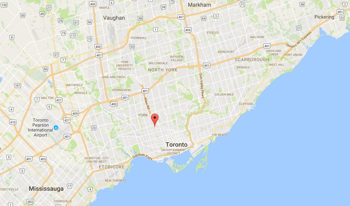 Mapa Bracondale Hill distriktu Torontu