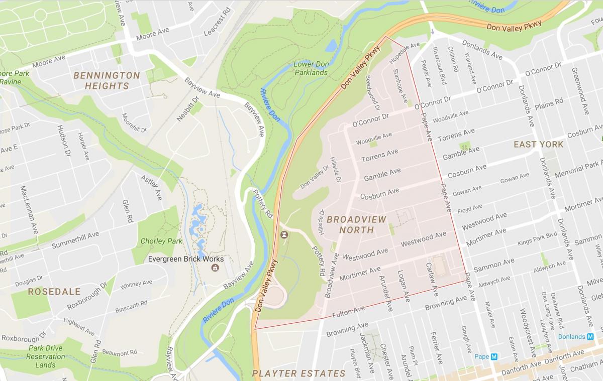 Mapa Broadview Sjevernom kraju Torontu