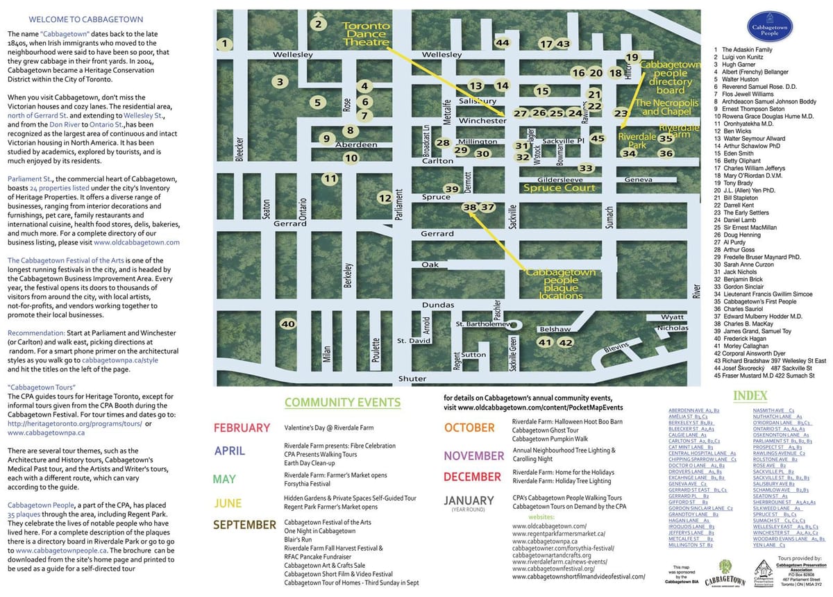 Mapa Cabbagetown događaja Torontu