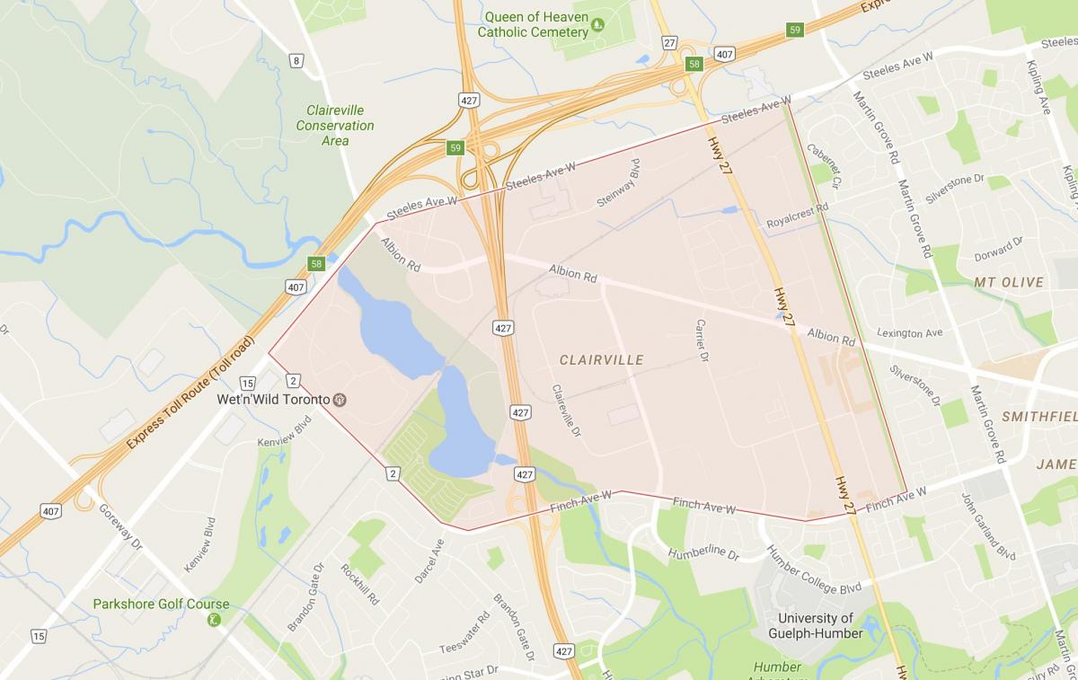 Mapa Clairville susjedstvu Torontu