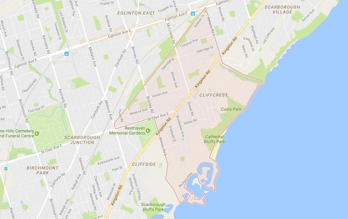Mapa Cliffcrest susjedstvu Torontu