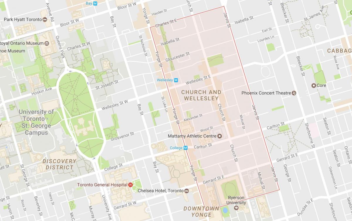 Mapa Crkvu i Wellesley susjedstvu Torontu