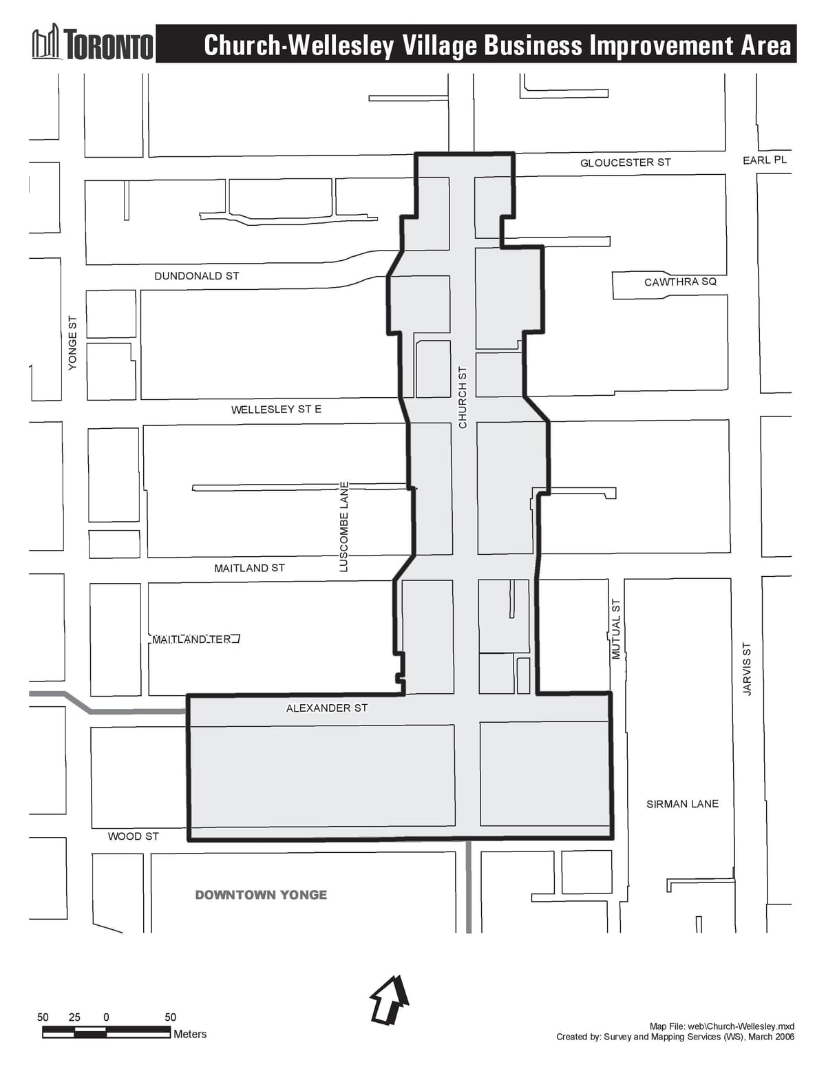 Mapa Crkvi-Wellesley Selo posao Poboljšanje Područje Torontu