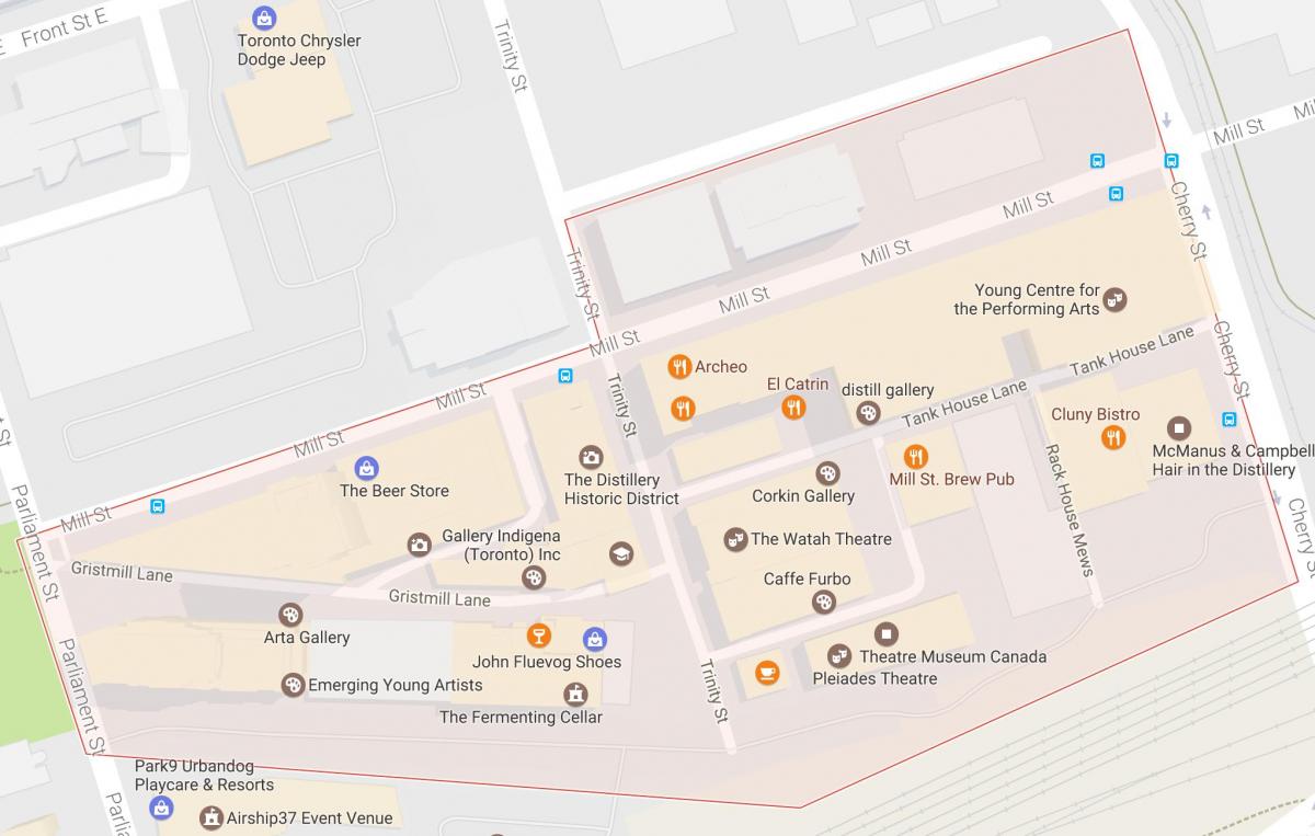 Mapi od Destilerije Distriktu susjedstvu Torontu