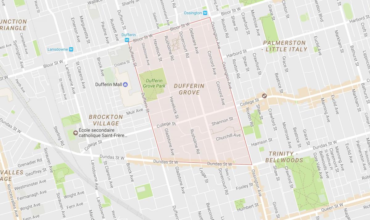 Mapa Dufferin Grove susjedstvu Torontu