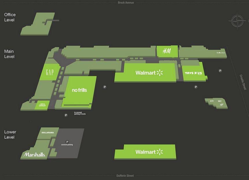 Mapa Dufferin tržnom centru Torontu