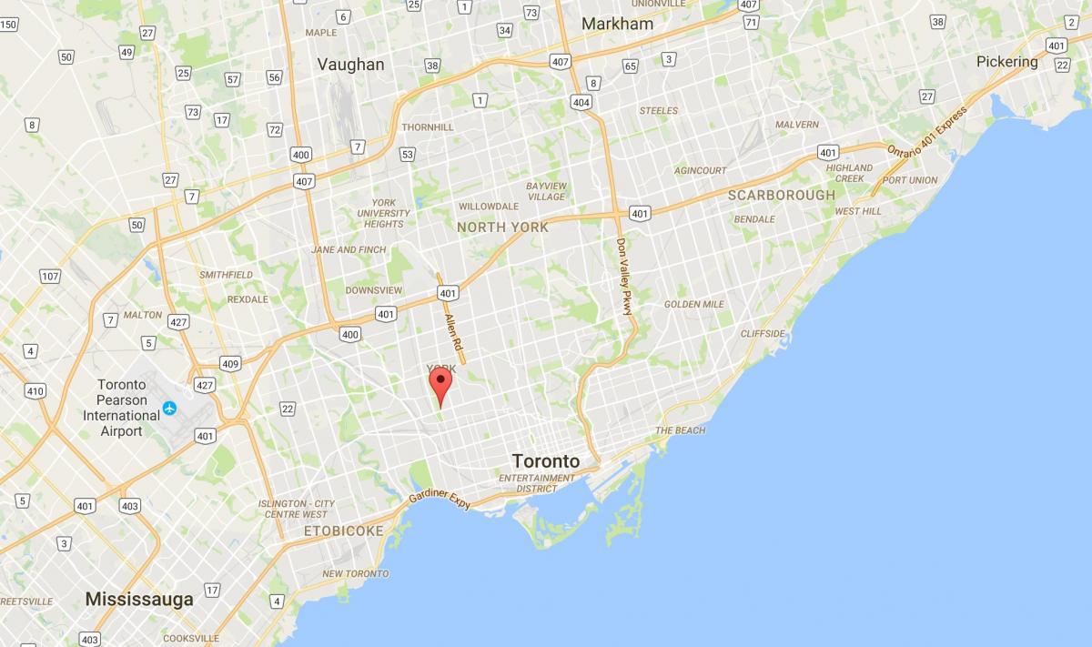 Mapa Earlscourt distriktu Torontu