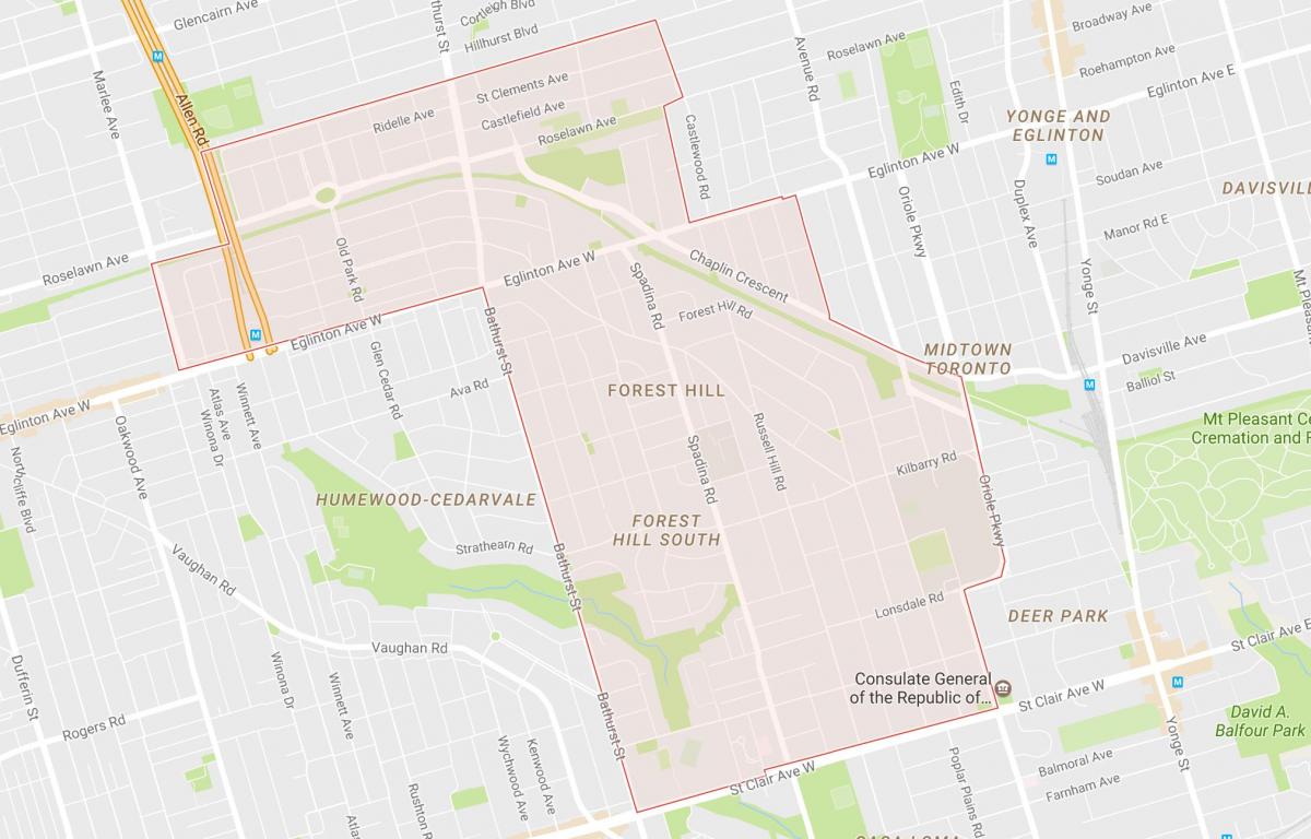 Mapa Forest Hillu susjedstvu Torontu