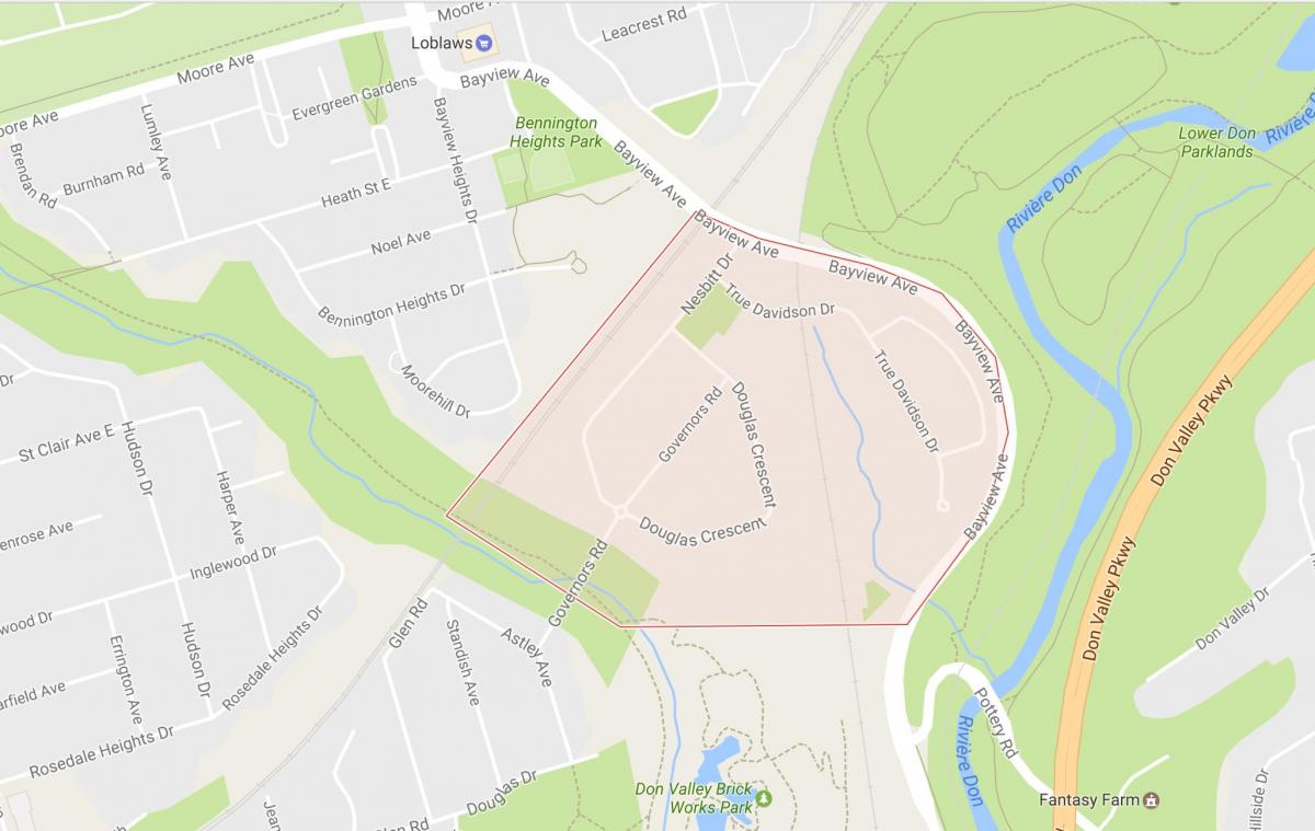 Mapa Guverner je Most susjedstvu Torontu