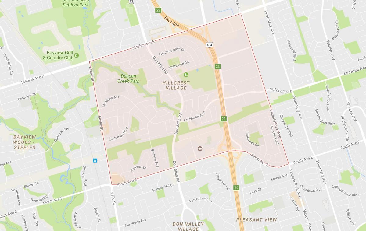 Mapa Hillcrest Selo susjedstvu Torontu