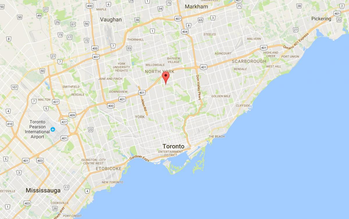 Mapa Hoggs Hollow distriktu Torontu