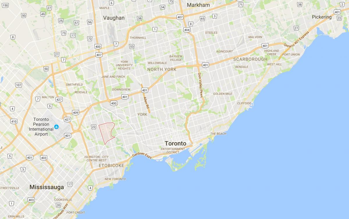 Mapa Humber Dolini Selo distriktu Torontu
