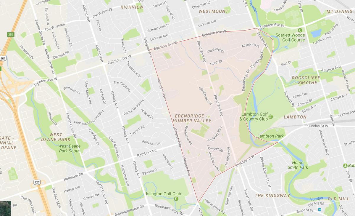 Mapa Humber Dolini Selo susjedstvu Torontu