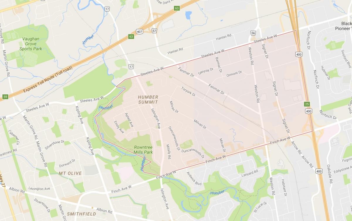 Mapa Humber Samit susjedstvu Torontu