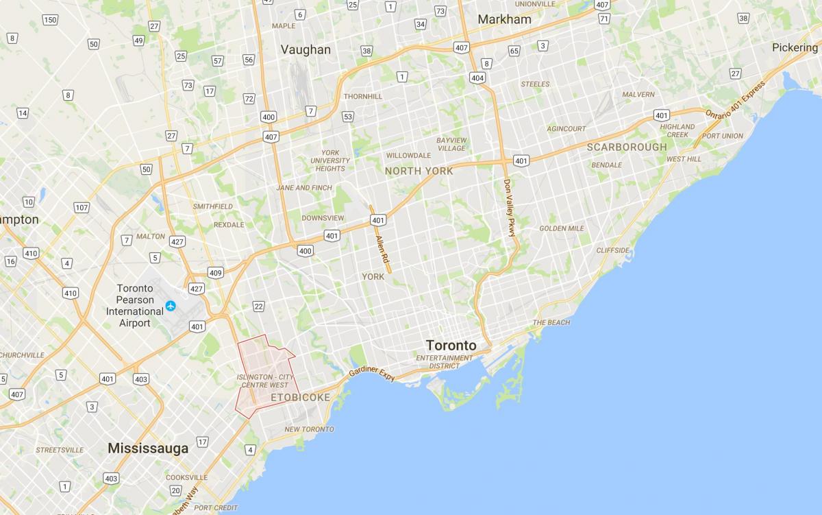Karta u Islington-u Centru Grada Zapad distriktu Torontu