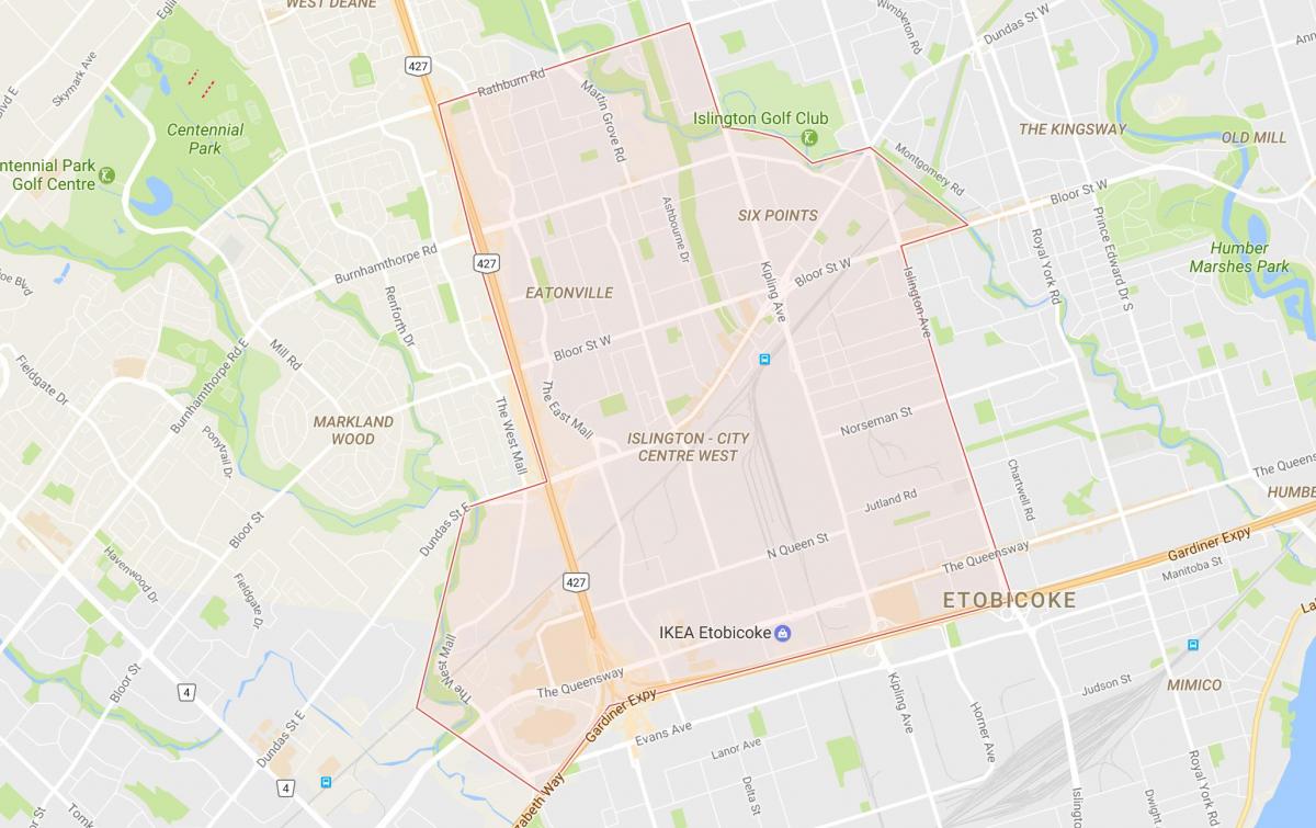 Karta u Islington-u Centru Grada Zapad susjedstvu Torontu