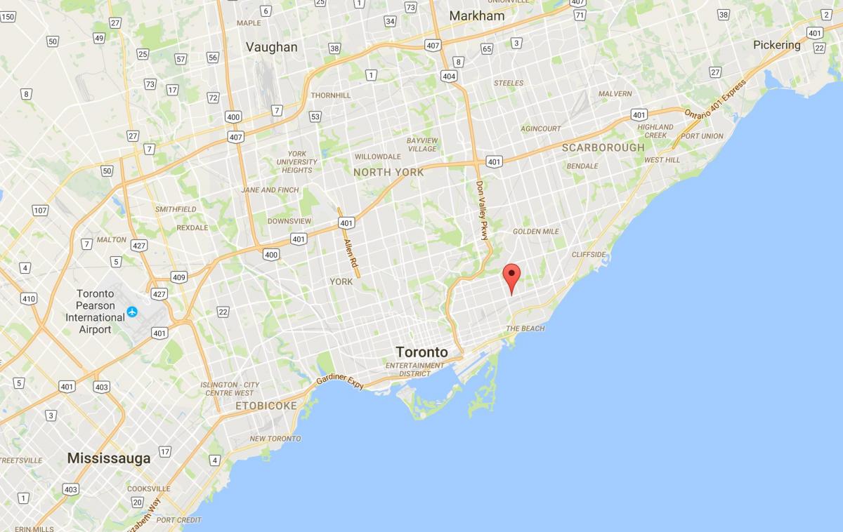 Mapa na Istok Danfortha distriktu Torontu