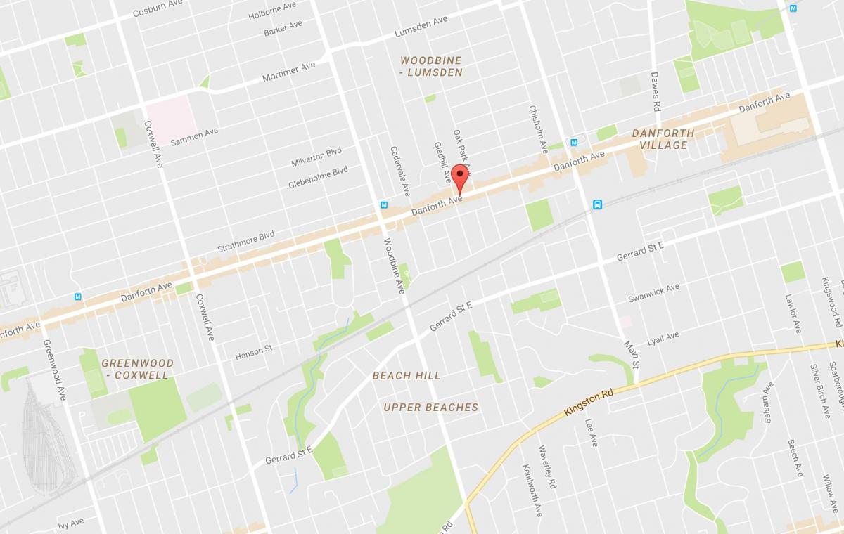 Mapa na Istok Danfortha susjedstvu Torontu