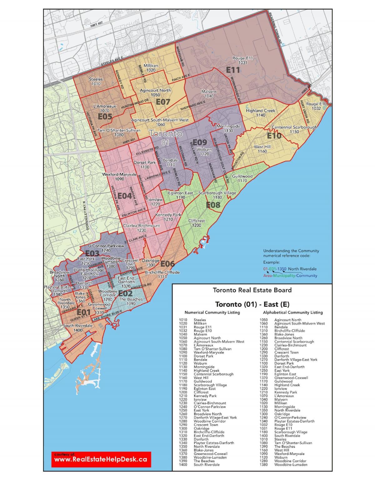 Mapa na istok Torontu