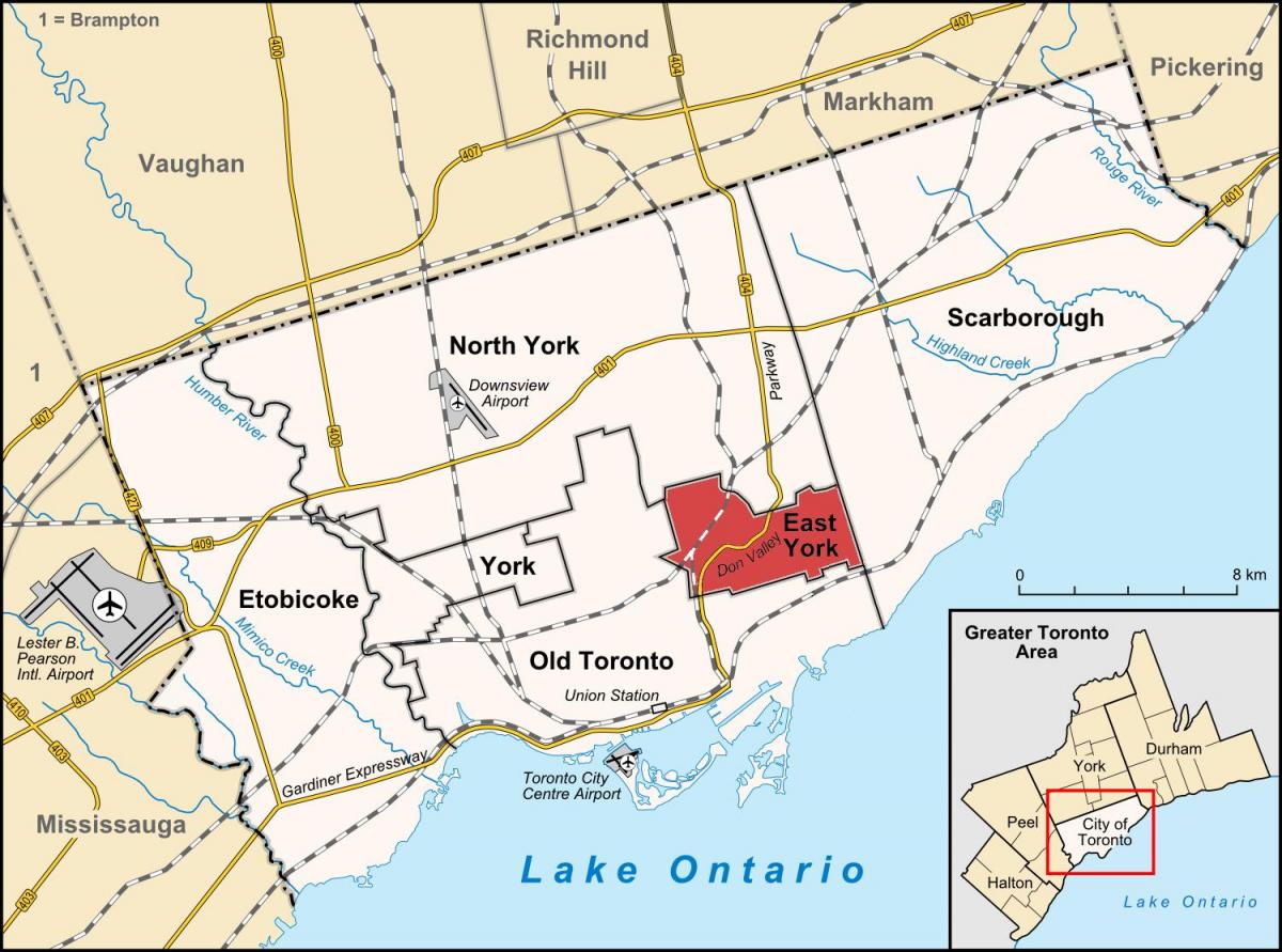 Mapa na Istok York Torontu
