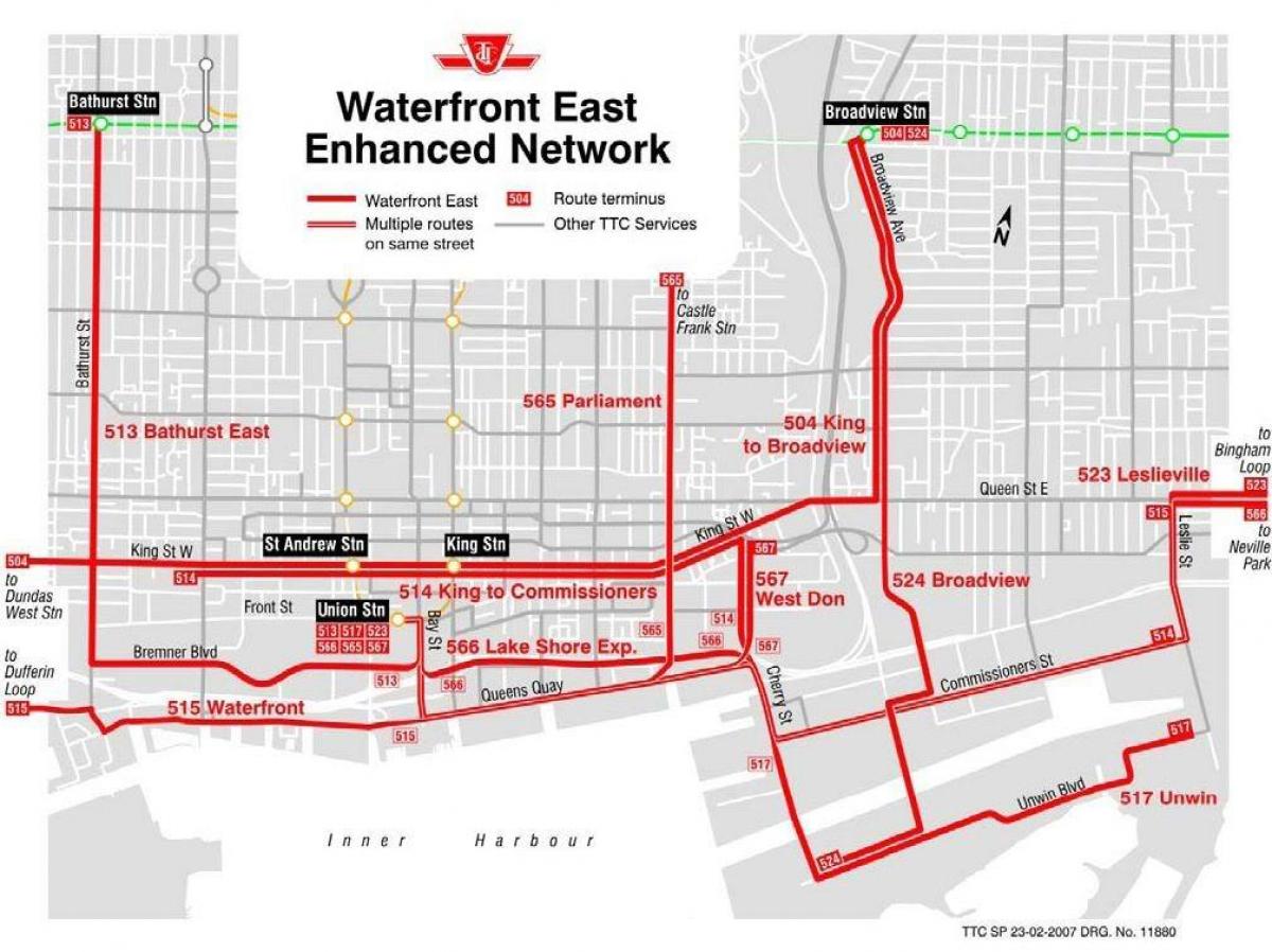 Mapa na Istočnoj Obali poboljšana mreže Torontu