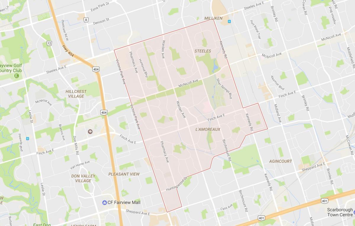 Mapa Sam'Amoreaux susjedstvu Torontu