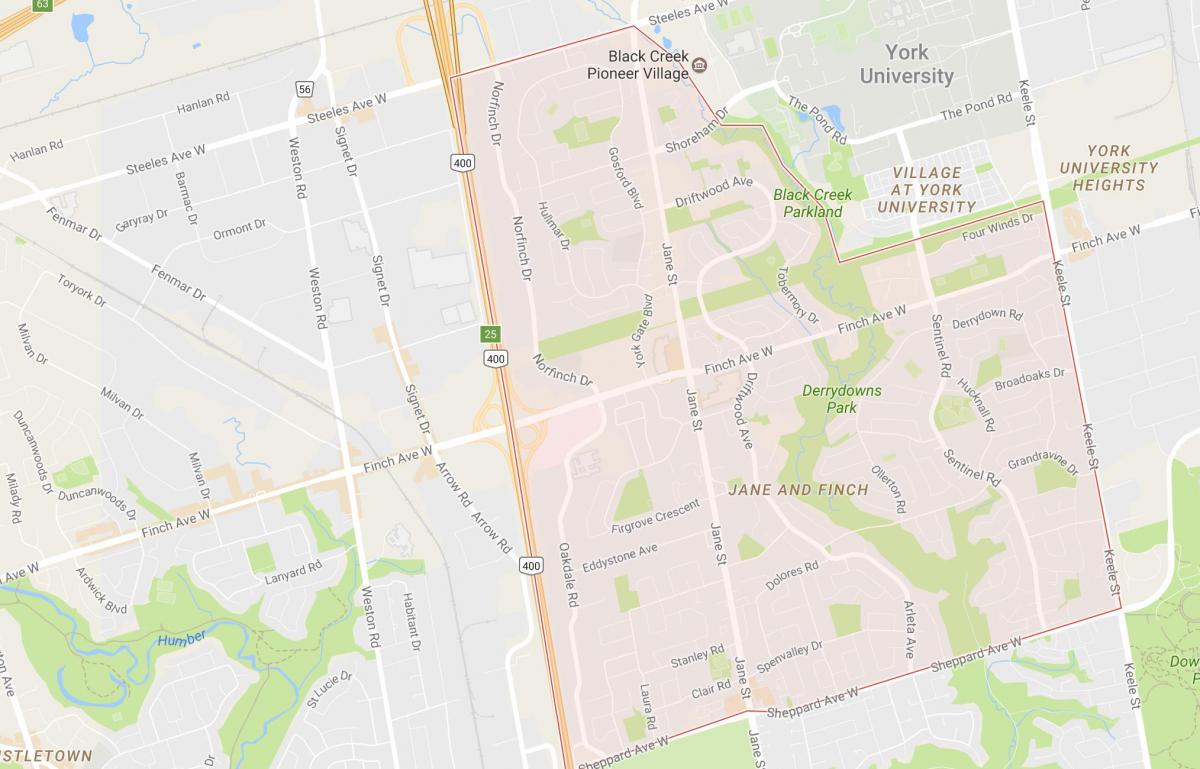 Mapa Jane i Finch susjedstvu Torontu
