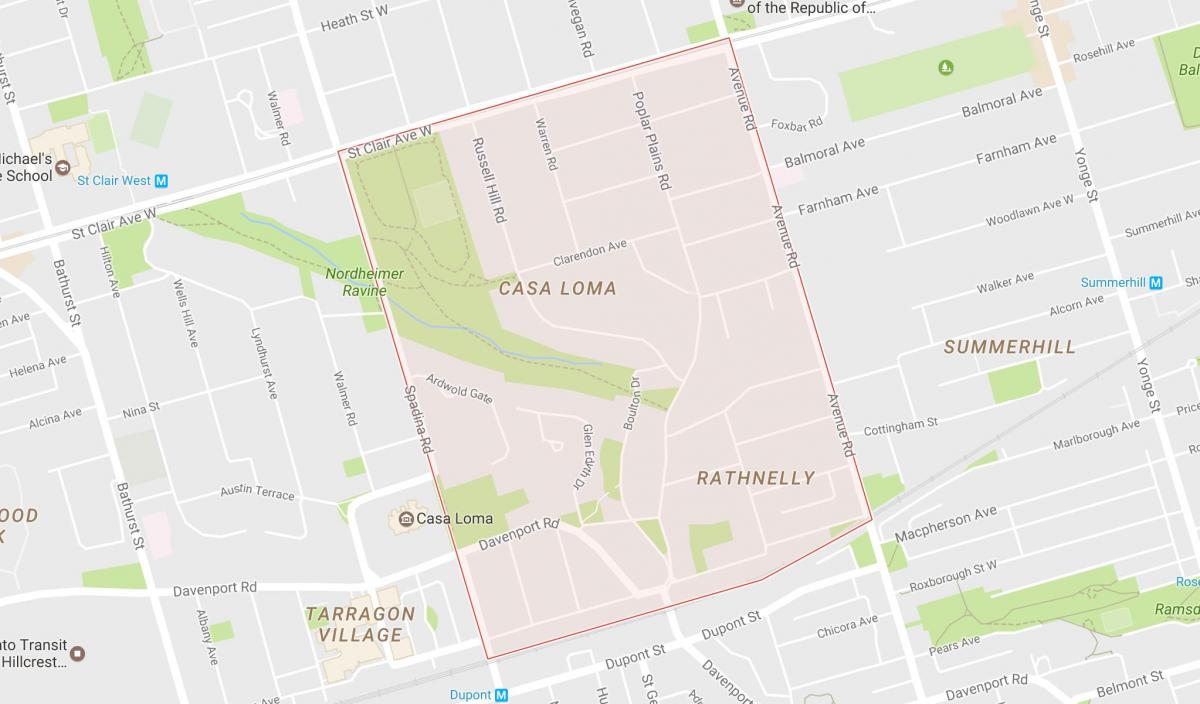 Mapa na Jug Hill susjedstvu Torontu