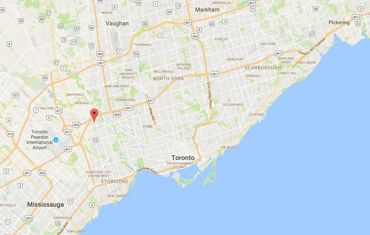 Mapa Kingsview Selo distriktu Torontu