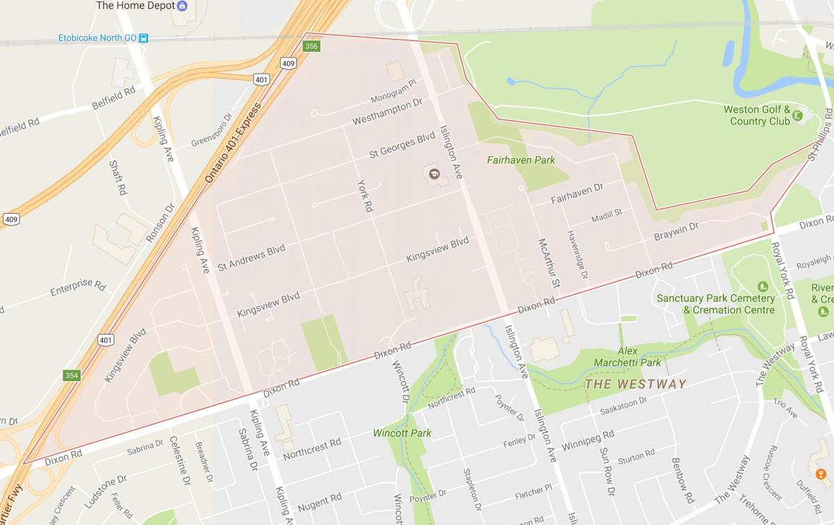 Mapa Kingsview Selo susjedstvu Torontu
