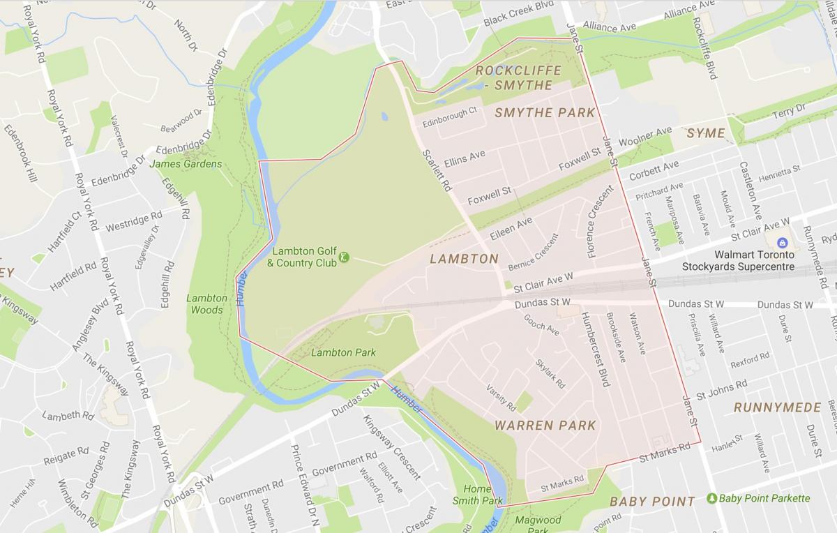 Mapa Lambton susjedstvu Torontu