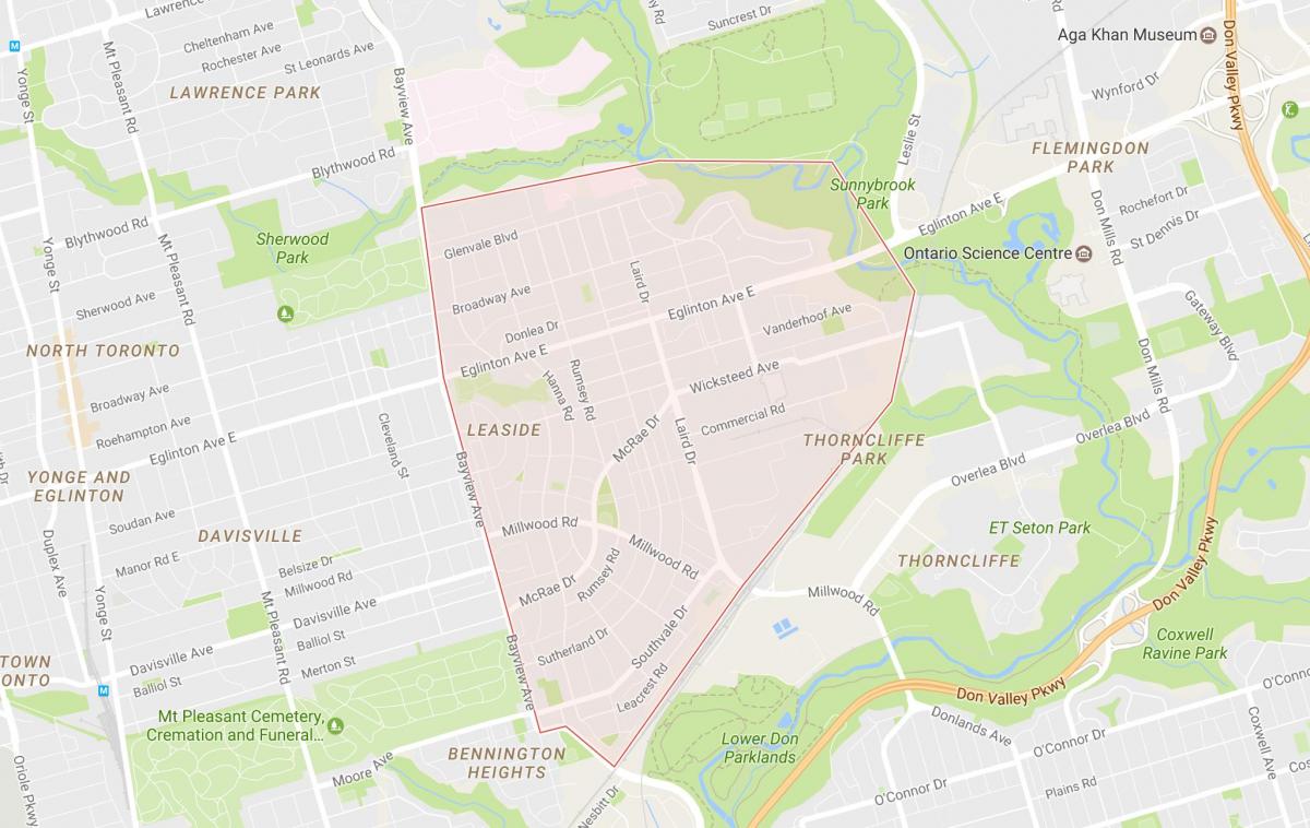 Mapa Leaside susjedstvu Torontu