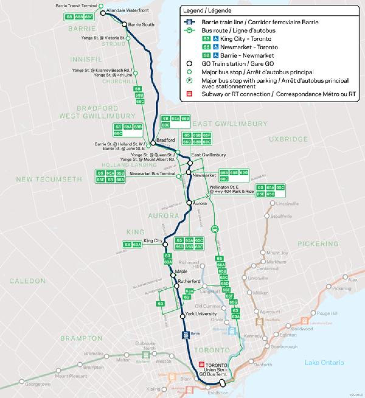 Mapa liniju Barrie Idi Tranzitna
