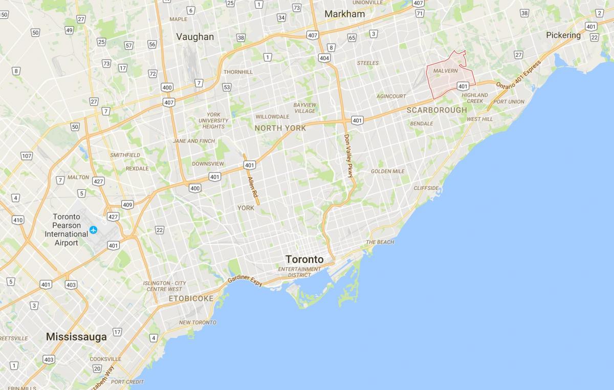 Mapa Malvern distriktu Torontu