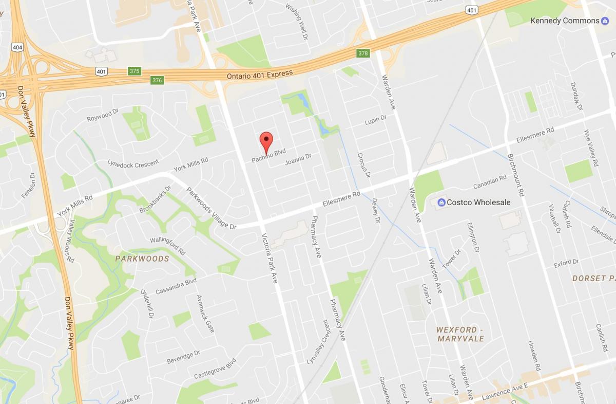 Mapa Maryvalen eighbourhood Torontu