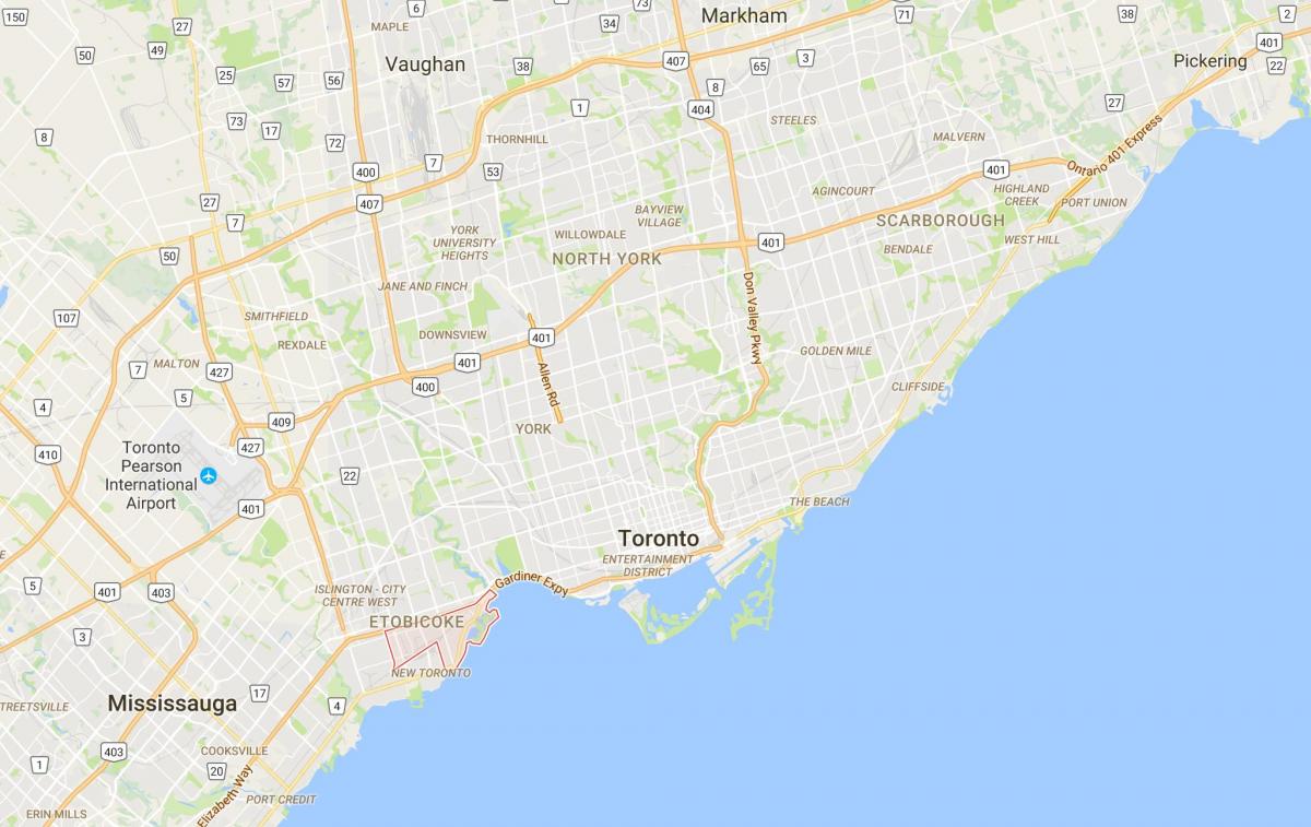 Mapa Mimico distriktu Torontu