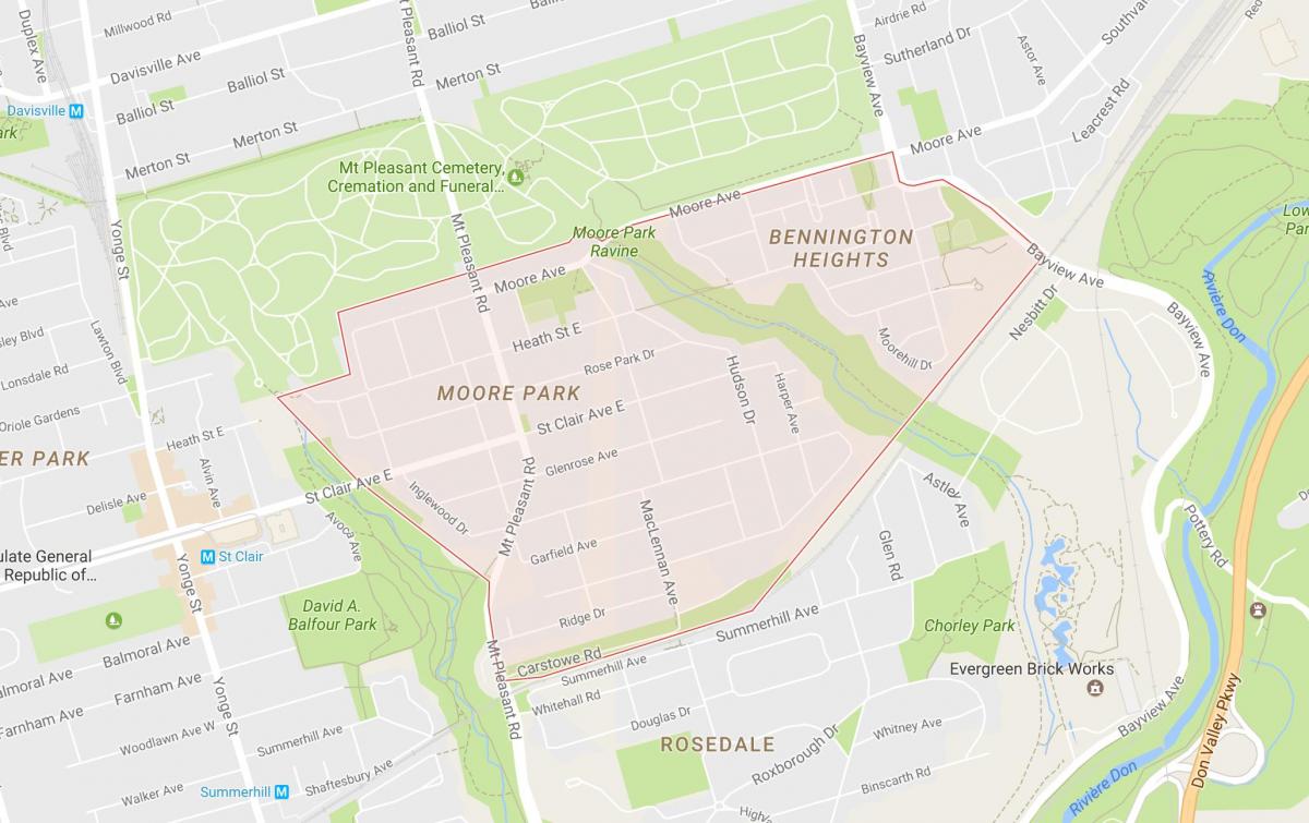 Mapa Moore Park susjedstvu Torontu