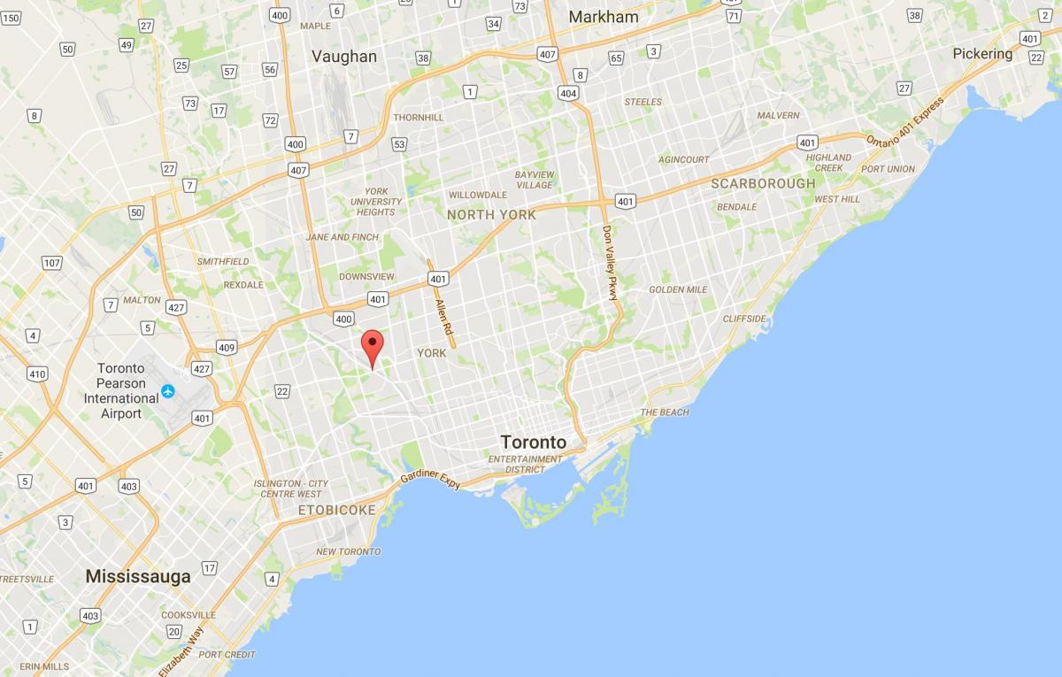 Mapa Mount Dennis distriktu Torontu