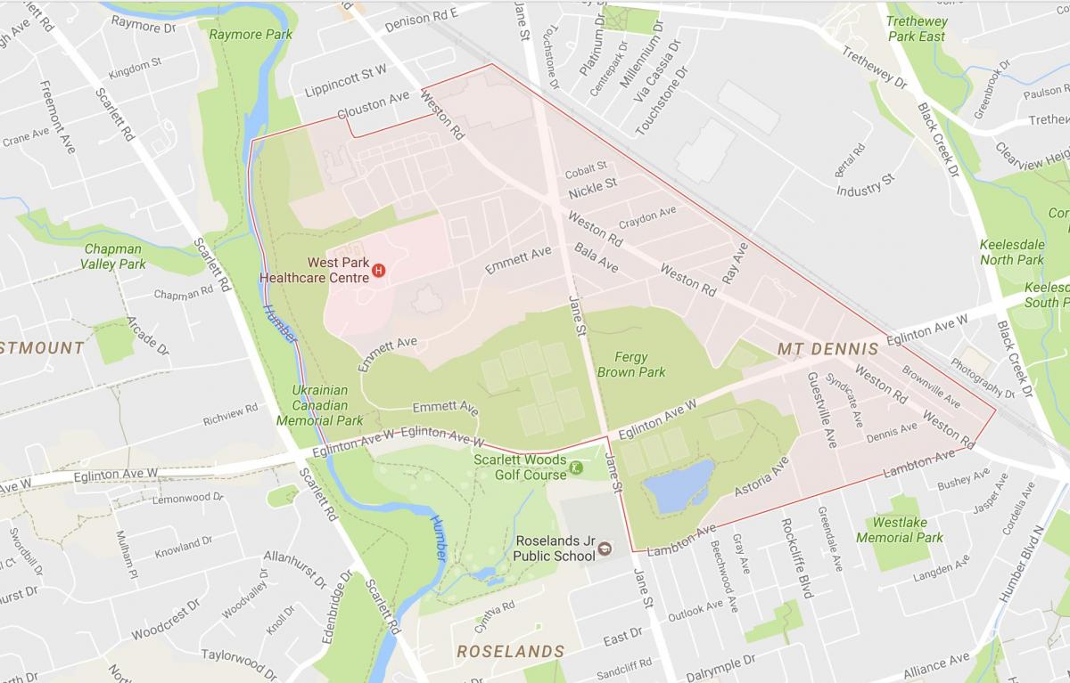 Mapa Mount Dennis susjedstvu Torontu