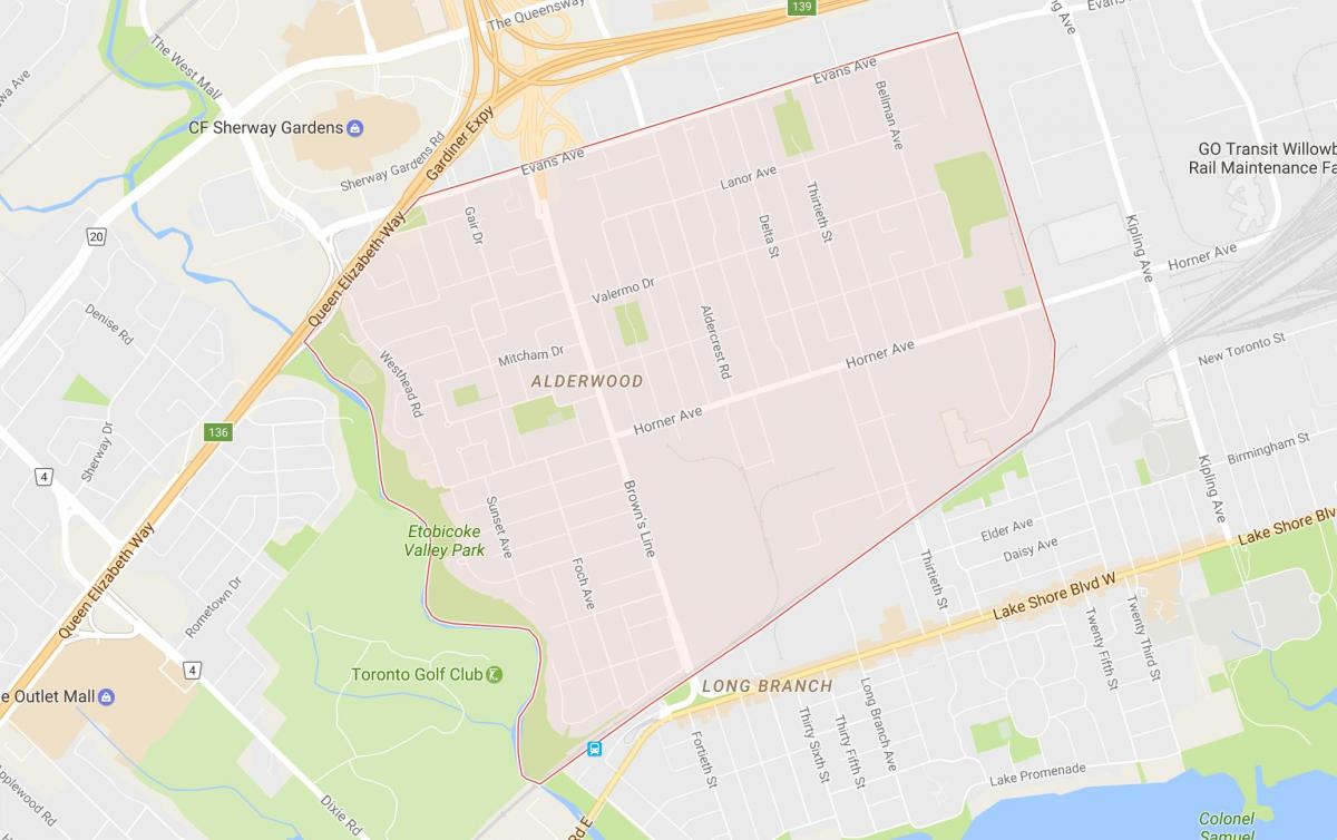 Mapa na olvervudu Parkview susjedstvu Torontu