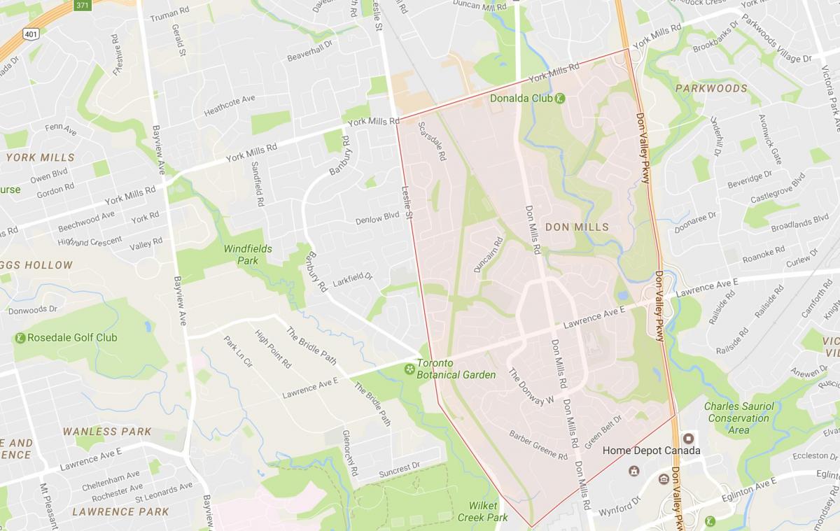 Mapa Ne Mills susjedstvu Torontu
