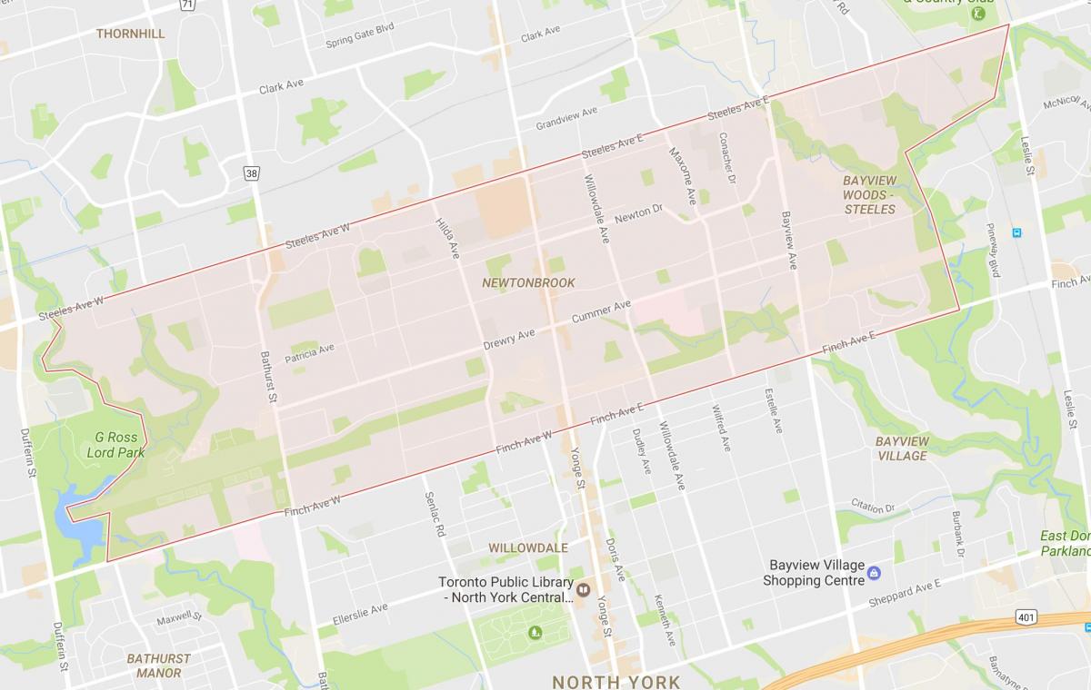 Mapa Newtonbrook susjedstvu Torontu