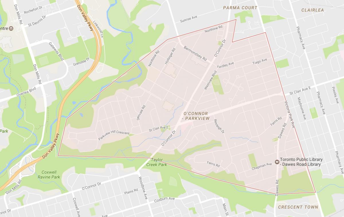 Mapa o'konor–Parkview susjedstvu Torontu