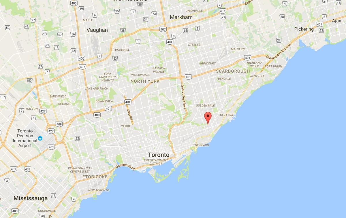 Mapa Okridž distriktu Torontu