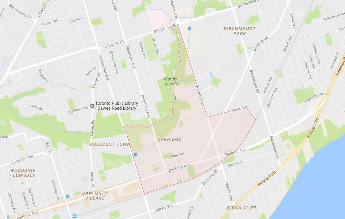 Mapa Okridž susjedstvu Torontu