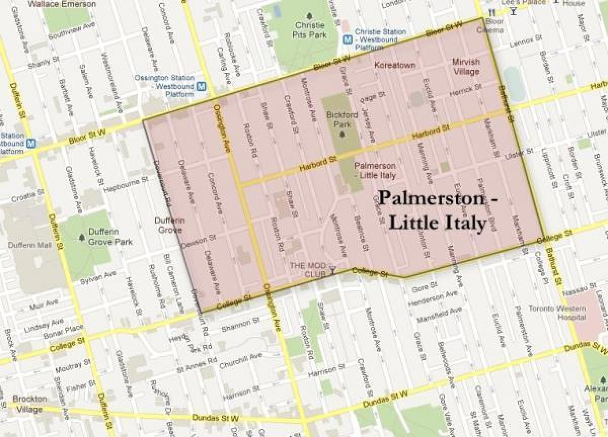Mapa Palmerstona maloj Italiji Torontu